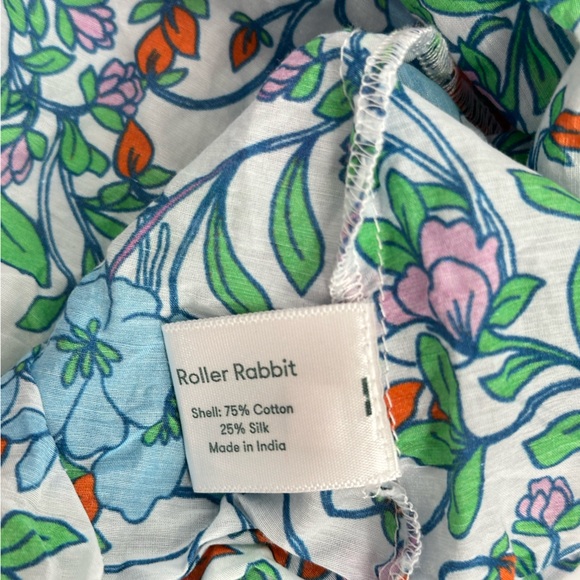 Roller Rabbit Floral Smocked Neck Puff Sleeve Blouse Multi Color Spring Top - Picture 6 of 8